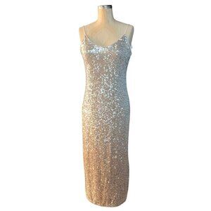 Chelsea & Violet Taupe & Sparkly Silver Sequins Evening Dress Womens Size M